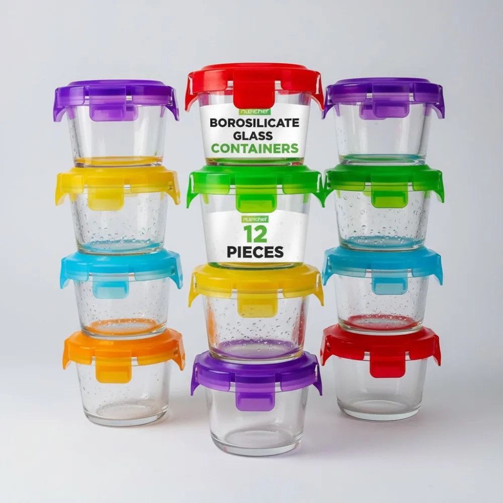 

Круглые стеклянные контейнеры для хранения продуктов питания из 12 предметов — герметичные штабелируемые на 4,48 унции для приготовления еды и закусок