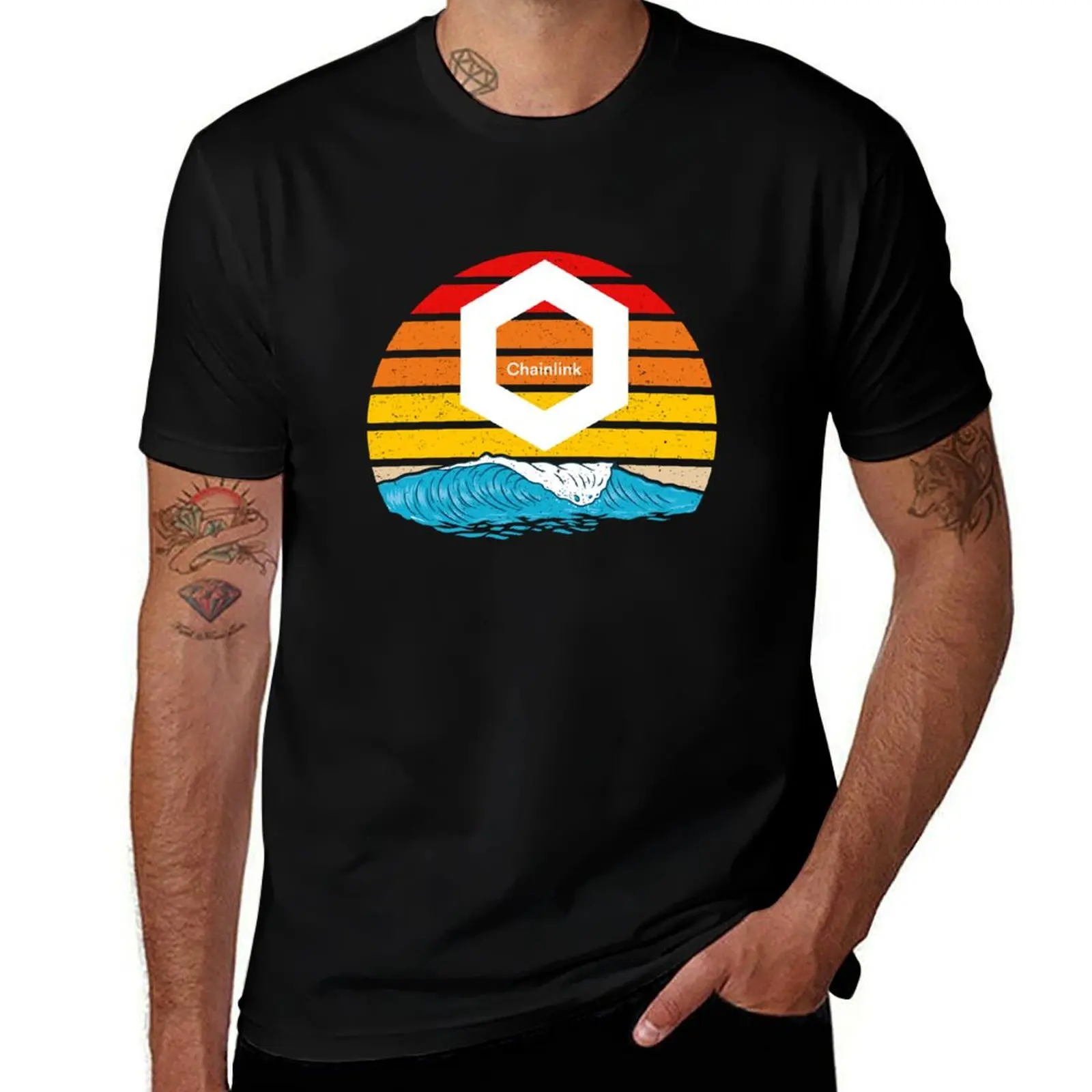 Chainlink Ride the Wave Sunset Design T-Shirt Casual Basic Short Sleeve T-Shirt
