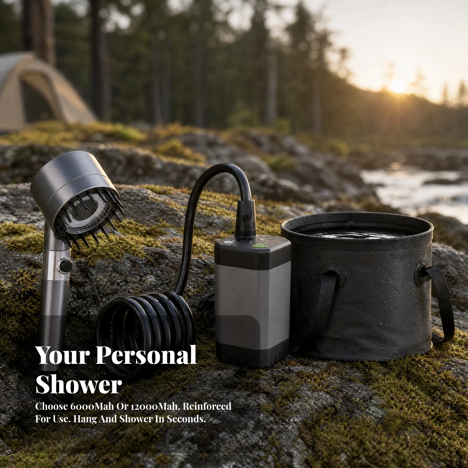 Cordless Portable Shower with Pump Adjustable Water Flow Handheld Shower Head for Camping Trip
