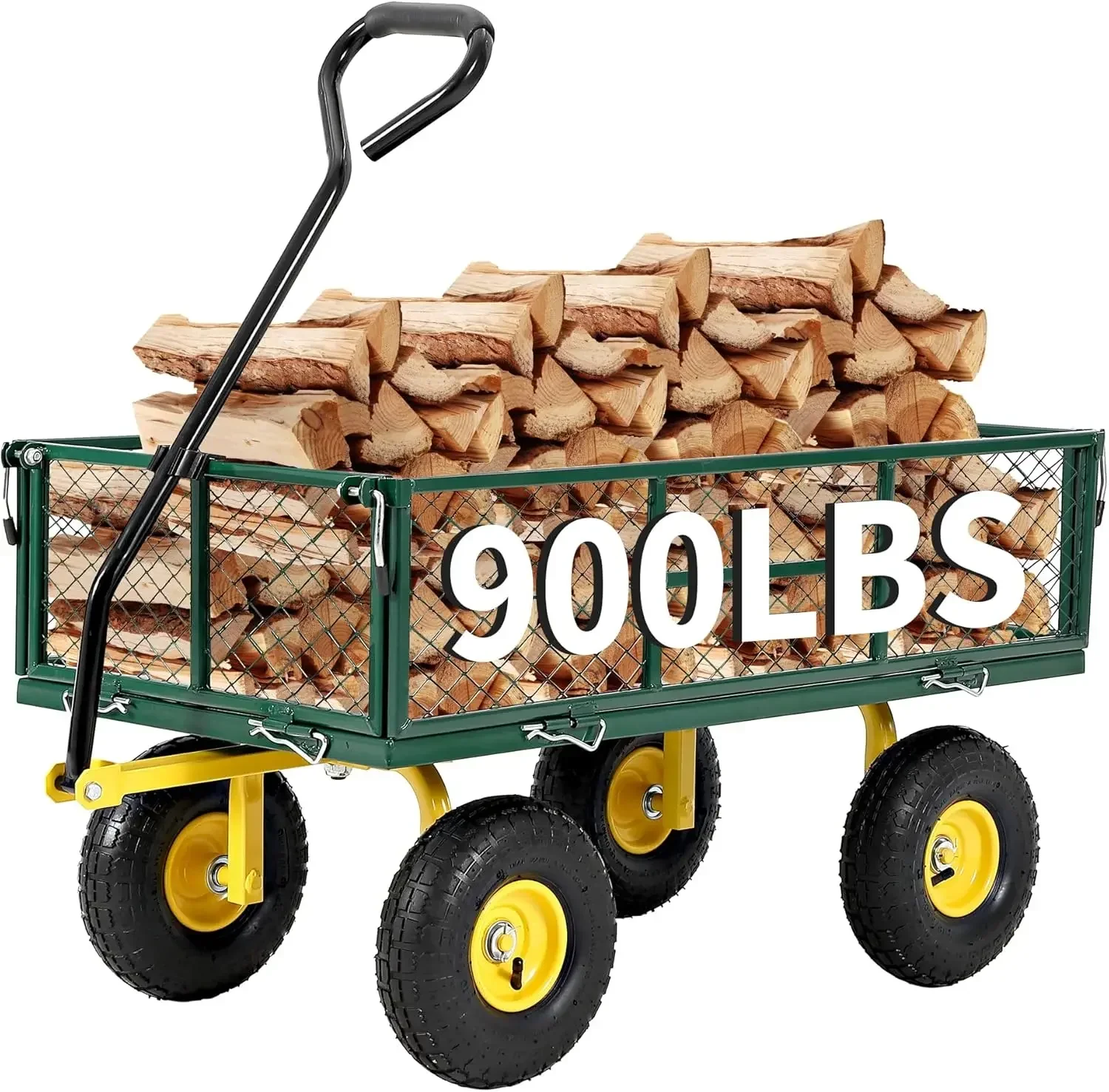 900 lbs Heavy Duty Steel Garden Cart, Garden Wagon Cart on Wheels, Outdoor Metal Yard Utility Wagon Carts with and Mesh Removabl