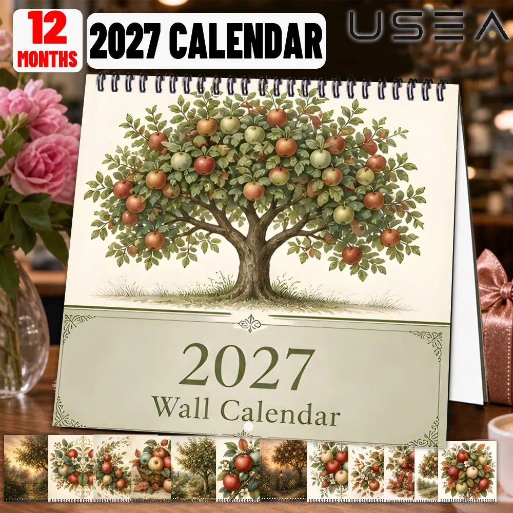 2027 Wall Calendar,US Federal Holidays Moon Phases, Vintage Apple Tree Art Wall Decor, Perfect Christmas New Year Gift