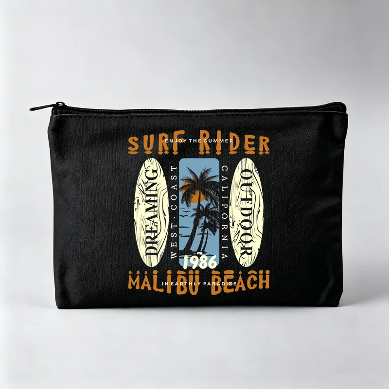 Women's Surfboard and Palm Tree Graphic Makeup Bag, Vintage Style Cosmetic Pouch for Daily Use