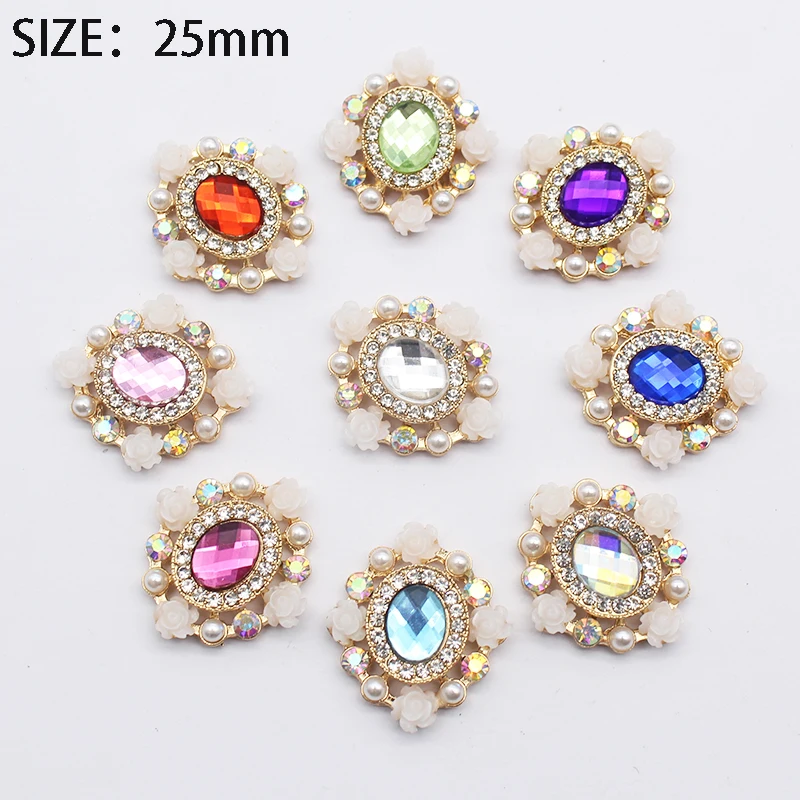 5pcs 25mm Resin Rose Alloy Rhinestone Buckle Clothing Hair Accessories DIY Decorative Beautiful Gift Box Greeting Card Jewelry