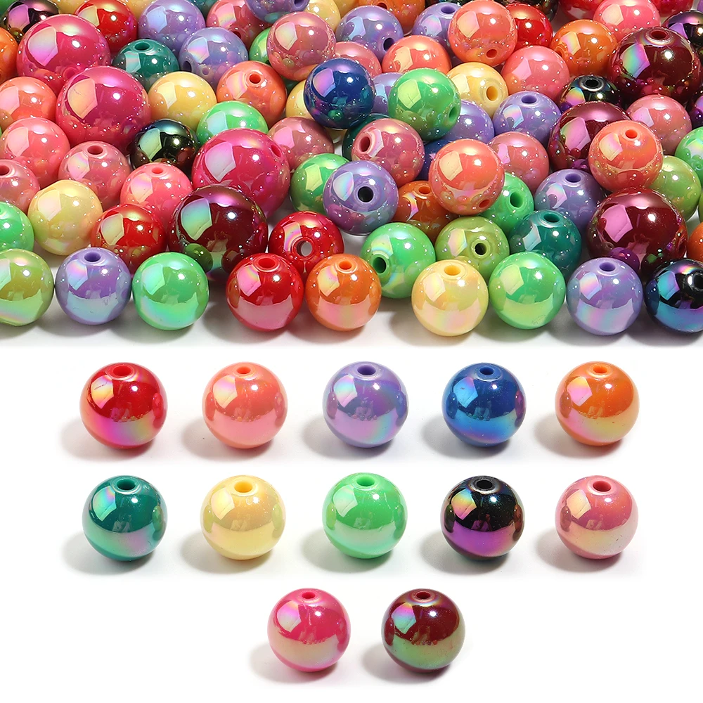 20-200pcs AB Color Acrylic Beads UV Round Loose Spacer Beads  For Jewelry Making DIY Bracelet Necklace Accessories image 4