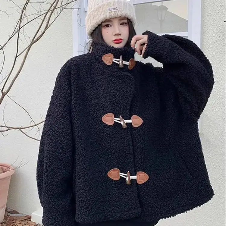 

Sheep Wool Jacket 2024 Autumn Winter New Style Thickened Horn Buckle Loose Commuting Design Outer Top