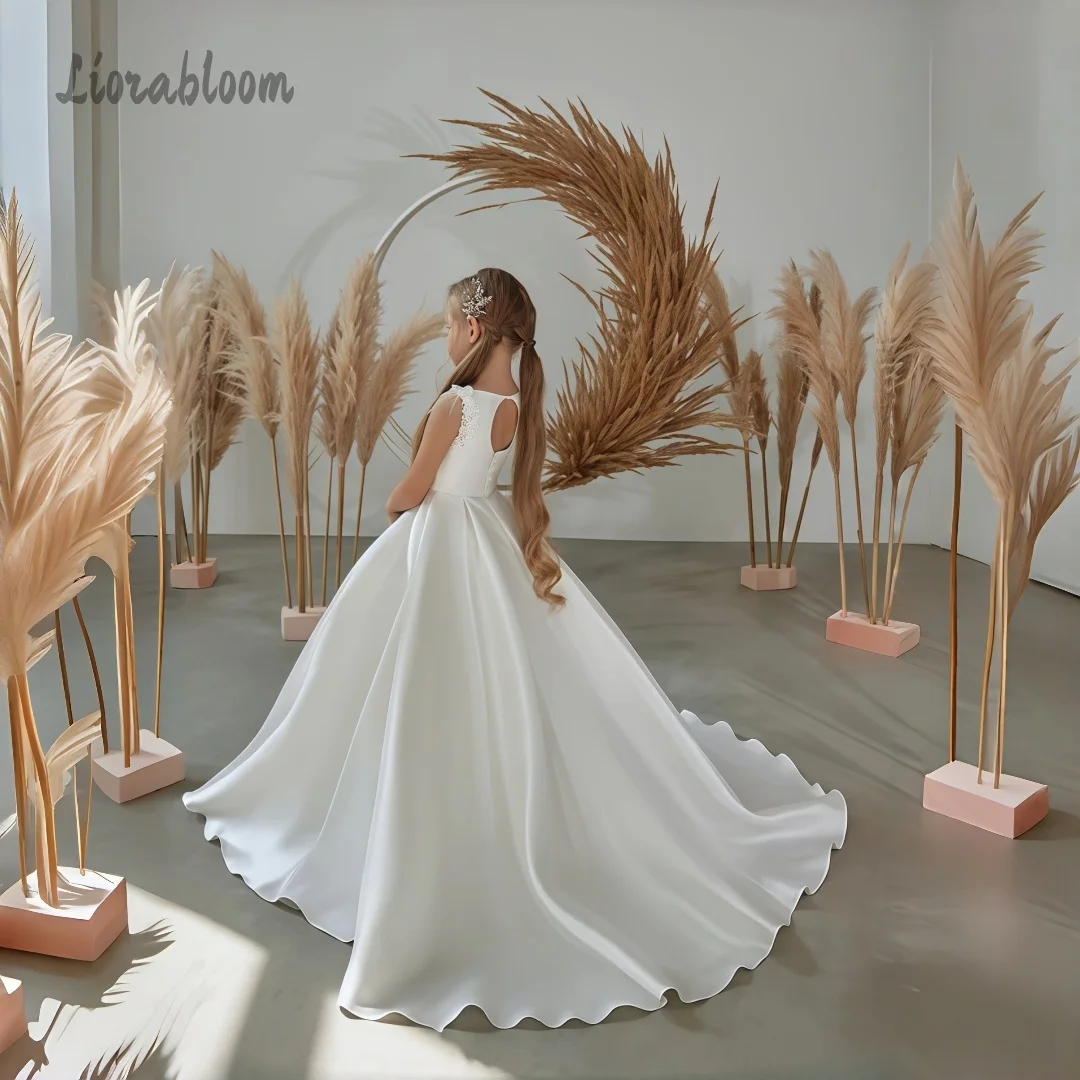 Abito da damigella scintillante senza schienale per bambina, abito da sera con strascico, abito da cerimonia per donna, vestito da sposa