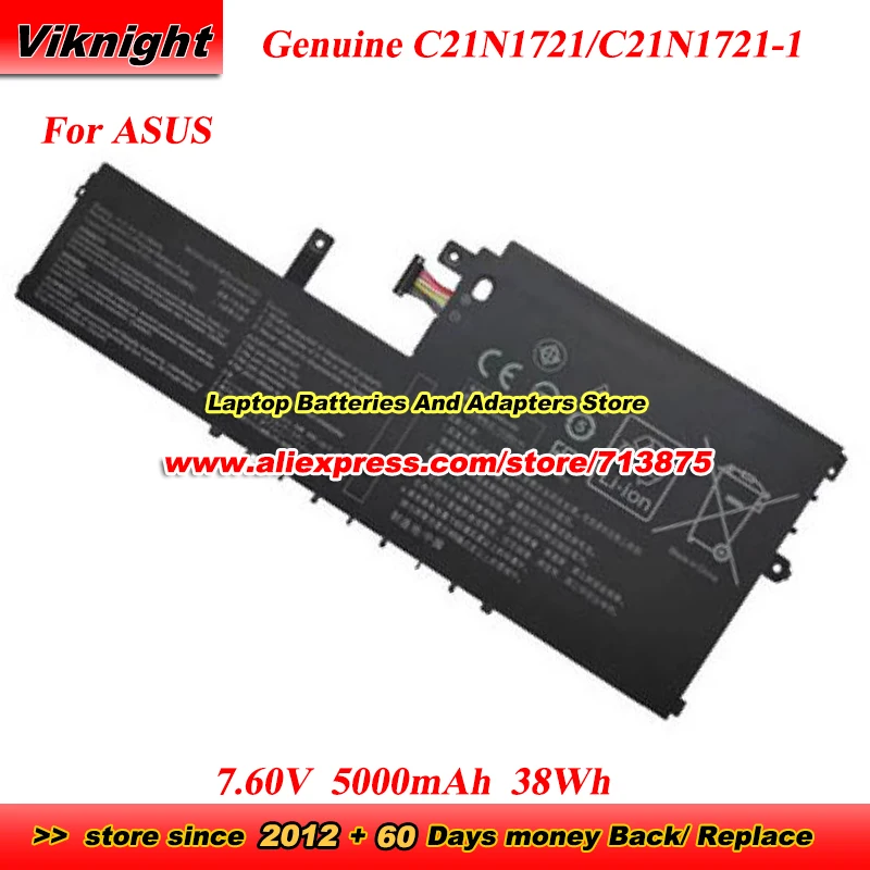 

Оригинальный аккумулятор C21N1721 C21N1721-1 0B200-02830500 для ASUS E406M E406SA L406SA R420S R420SA 7,60 В 5000 мАч 38 Втч Аккумулятор для ноутбука