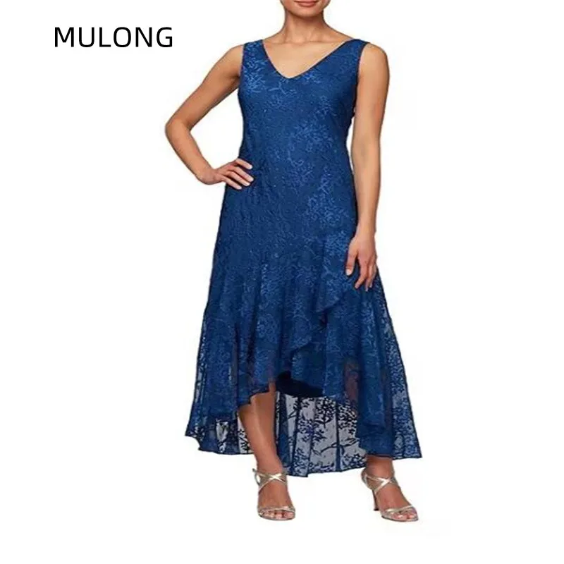 MULONG Summer Women Formal Evening Dress Ankle Length Mother Of The Bride Dresses V Neck Lace Evening Dress Mom Of The Bride