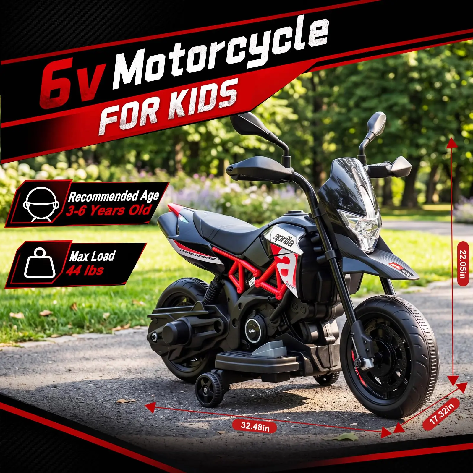 6V Electric Dirt Bike for Toddlers 3-5 Years, 25W Ride-On Motorcycle with Training Wheels, Battery Powered Outdoor Toy for Boys & Girls