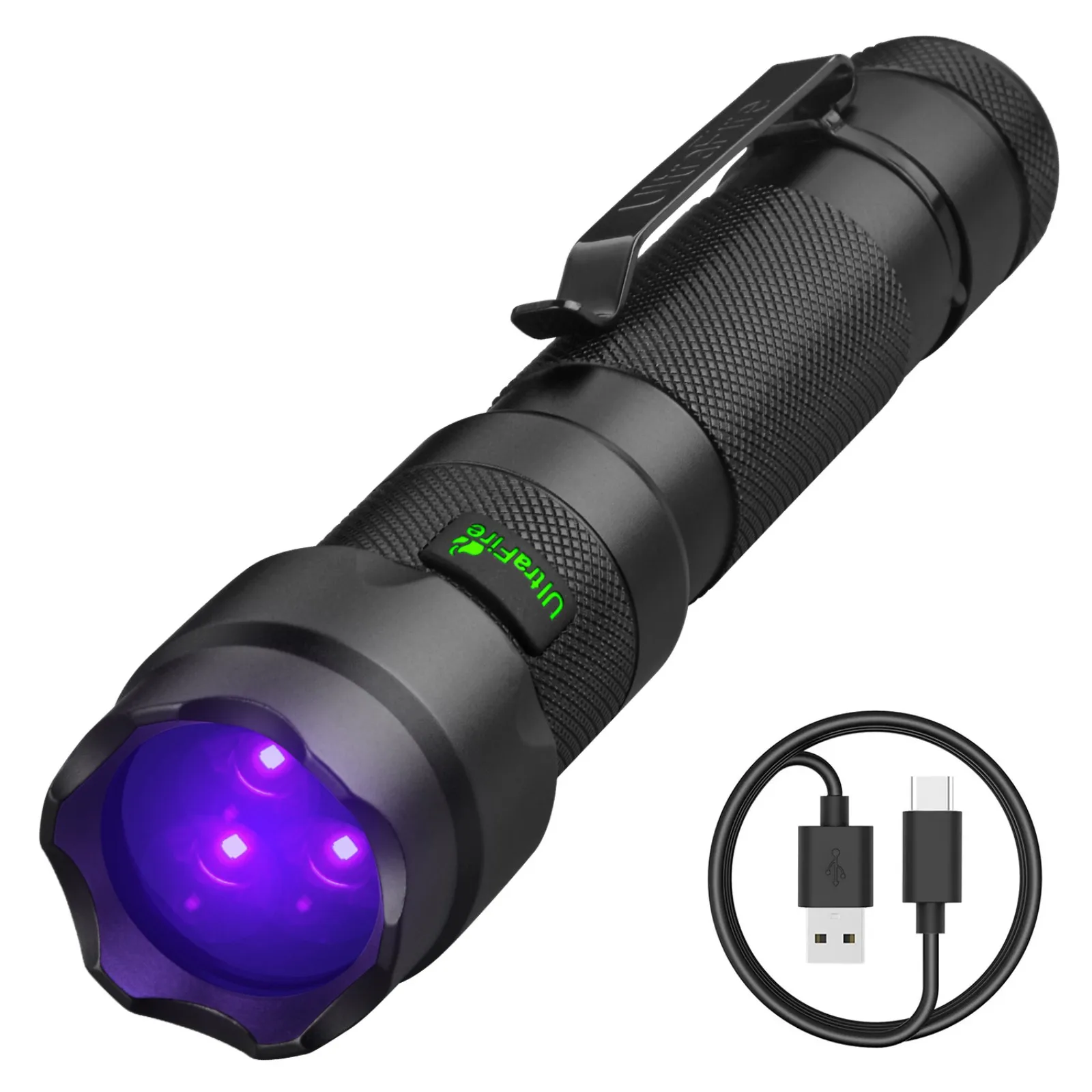 UltraFire 502UV Pro UV Flashlight 365/395nm Blacklight USB C Rechargeable Pet Tinea Urine Stain Scorpion Money Ultraviolet Light