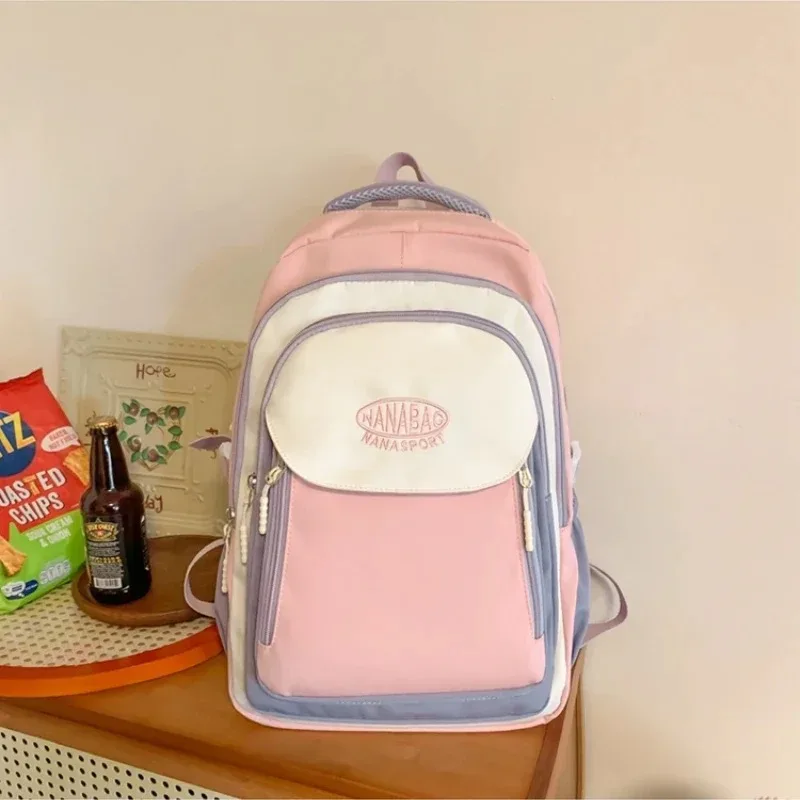 2024 New Nylon Zipper Fashion Backpack Softback Casual Designer Large Capacity Color Blocking Student Bag Versatile Style