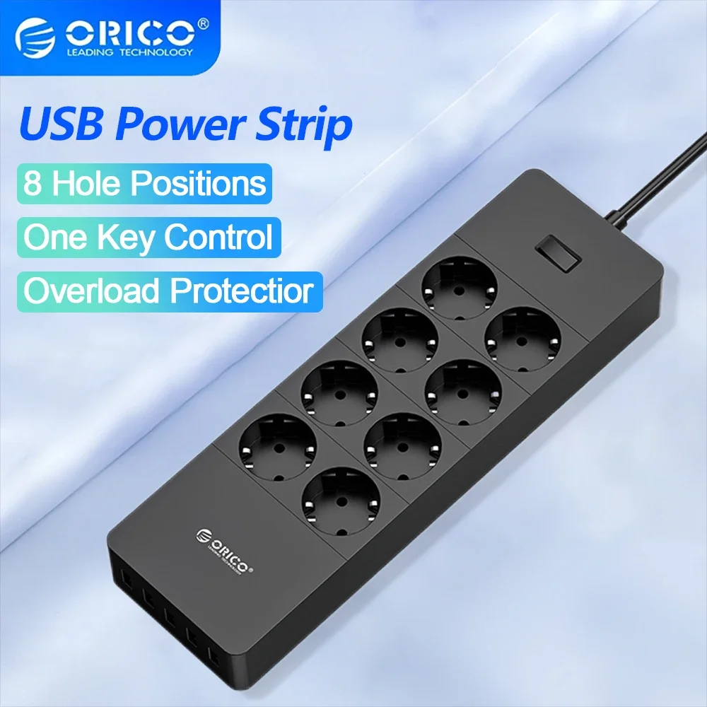 ORICO Universal Electrical Socket EU Plug Smart Extension Power Strip Home Office Surge Protector 4 6 8 AC with 5 USB HPC-8A5U