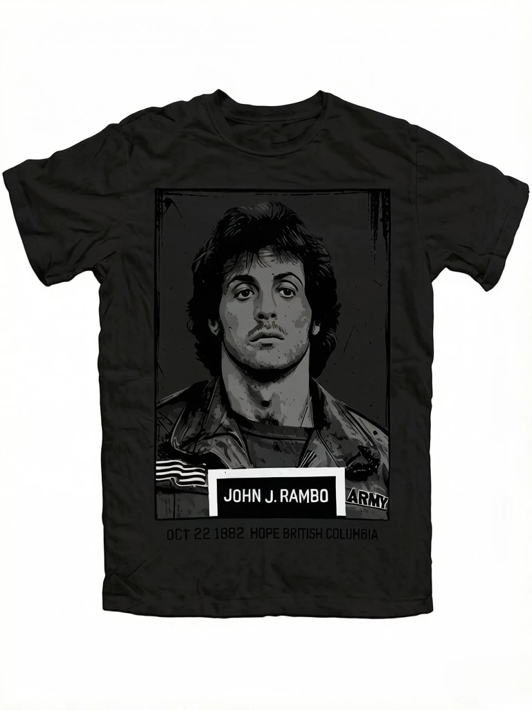 Retro John Rambo Head Photo T-shirt Action Movie T-shirt Summer New Women Men Retro Unisex Casual Fashion Cotton T-shirt
