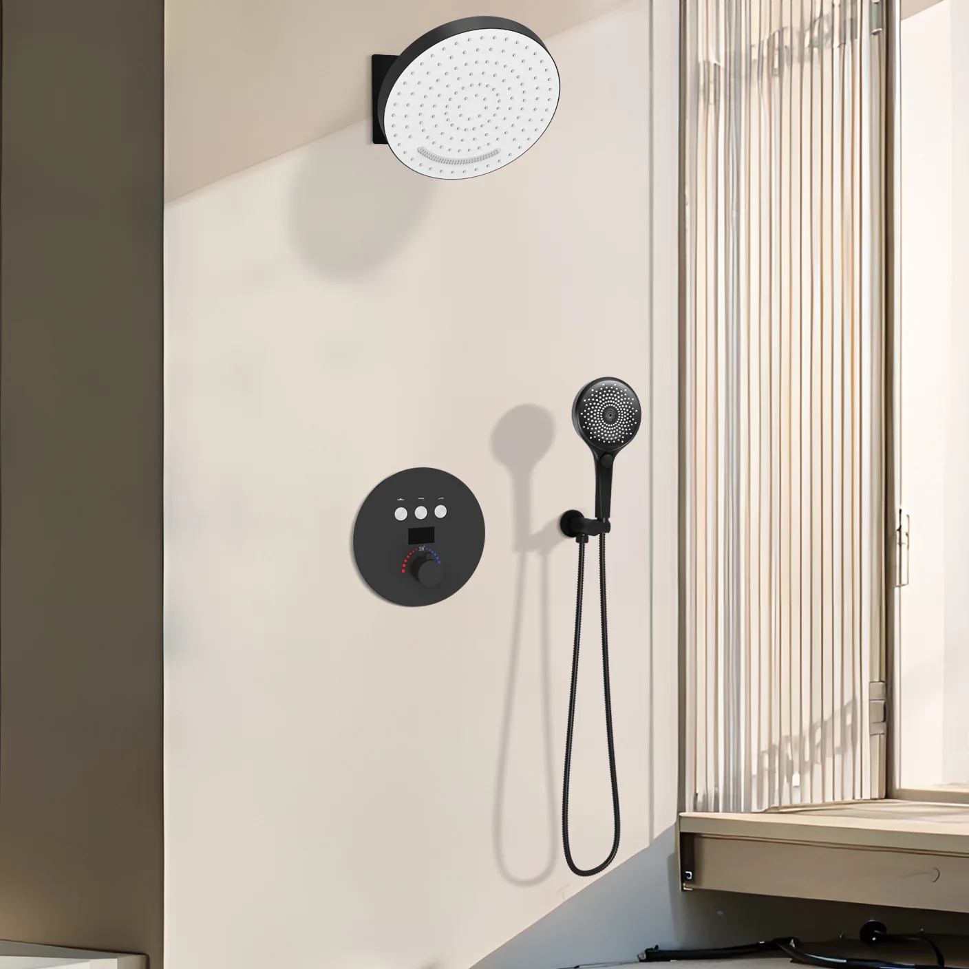 Modern household wall-mounted round shower head concealed constant temperature digital shower set manufacturer wholesale