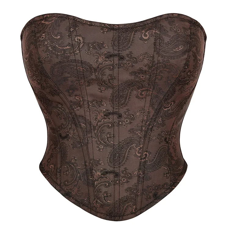 

New Dark Brown Zipper Strapless Ladies Court Body-shaping Top European And American Retro Corset Beautification Body