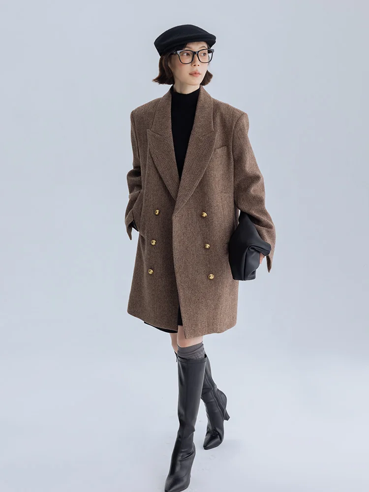 

DotDrobe женский костюм из чистой шерсти с широкими плечами, двубортный костюм Jaet Long Sve Sweet Sle, офисная деловая одежда