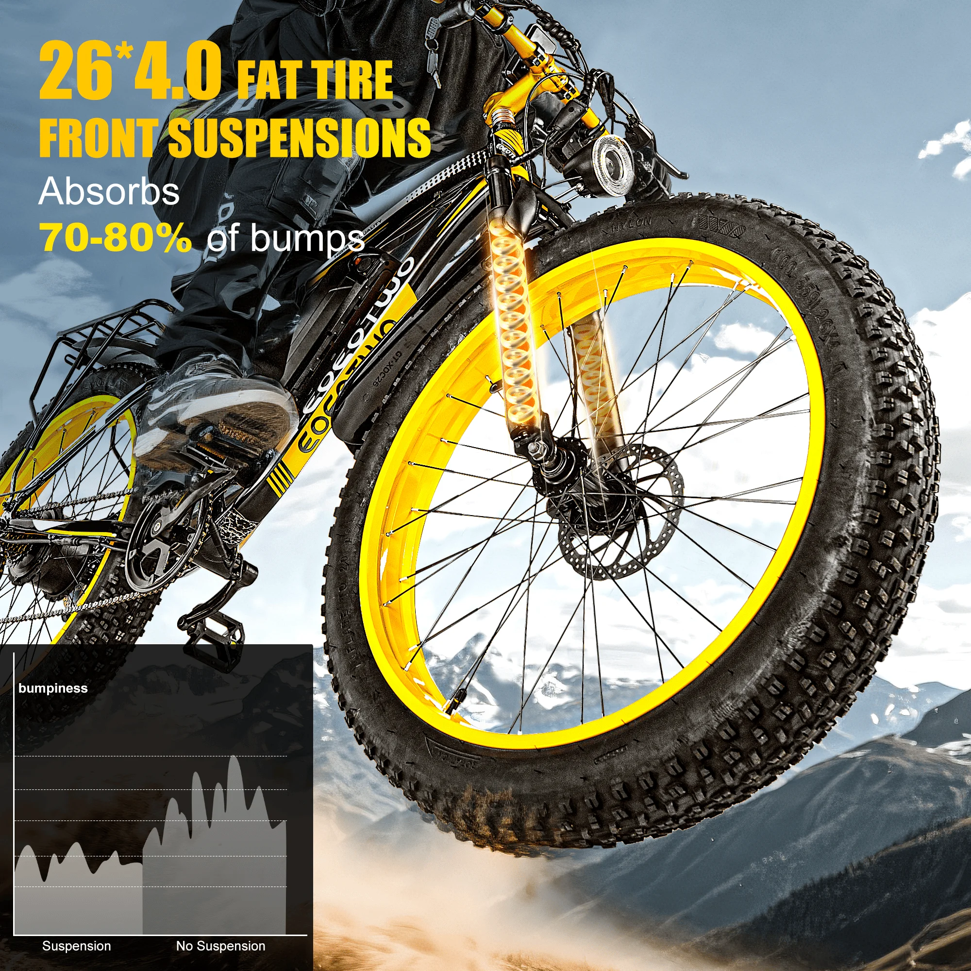 دراجة كهربائية EOEOTWO E01، دراجة كهربائية بإطارات عريضة مقاس 26 بوصة × 4.0 للبالغين، ذروة 1500 وات، دراجة جبلية كهربائية، دراجة 34 ميل في الساعة، دراجة إلكترونية + ضمان لمدة سنة واحدة #4