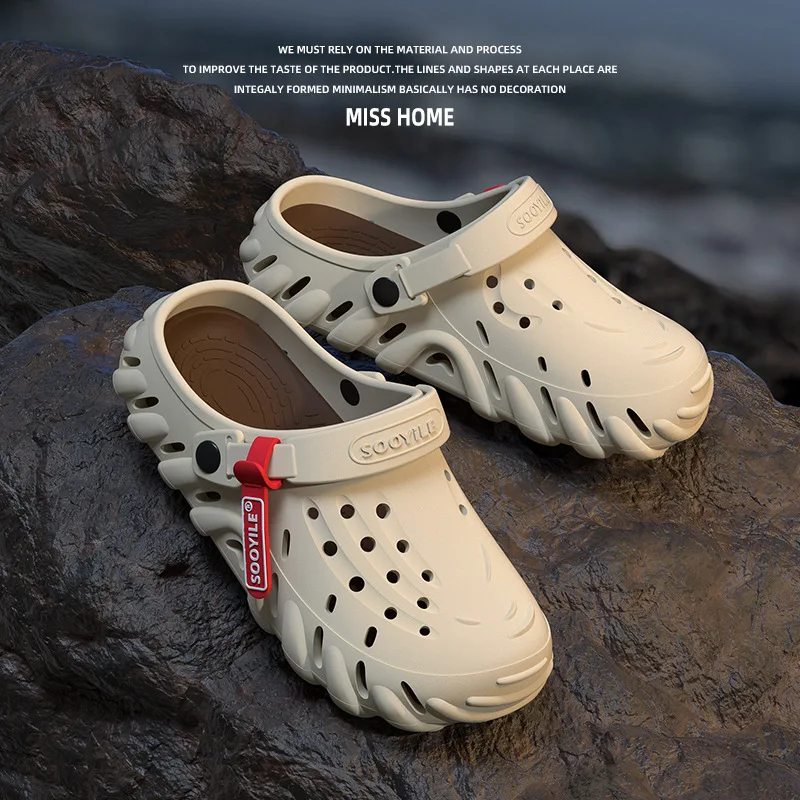 Outdoor Cave Shoes Men's Sandals Anti slip and Wear resistant Baotou Soft soled Beach Shoes Anti slip for Outer Wear