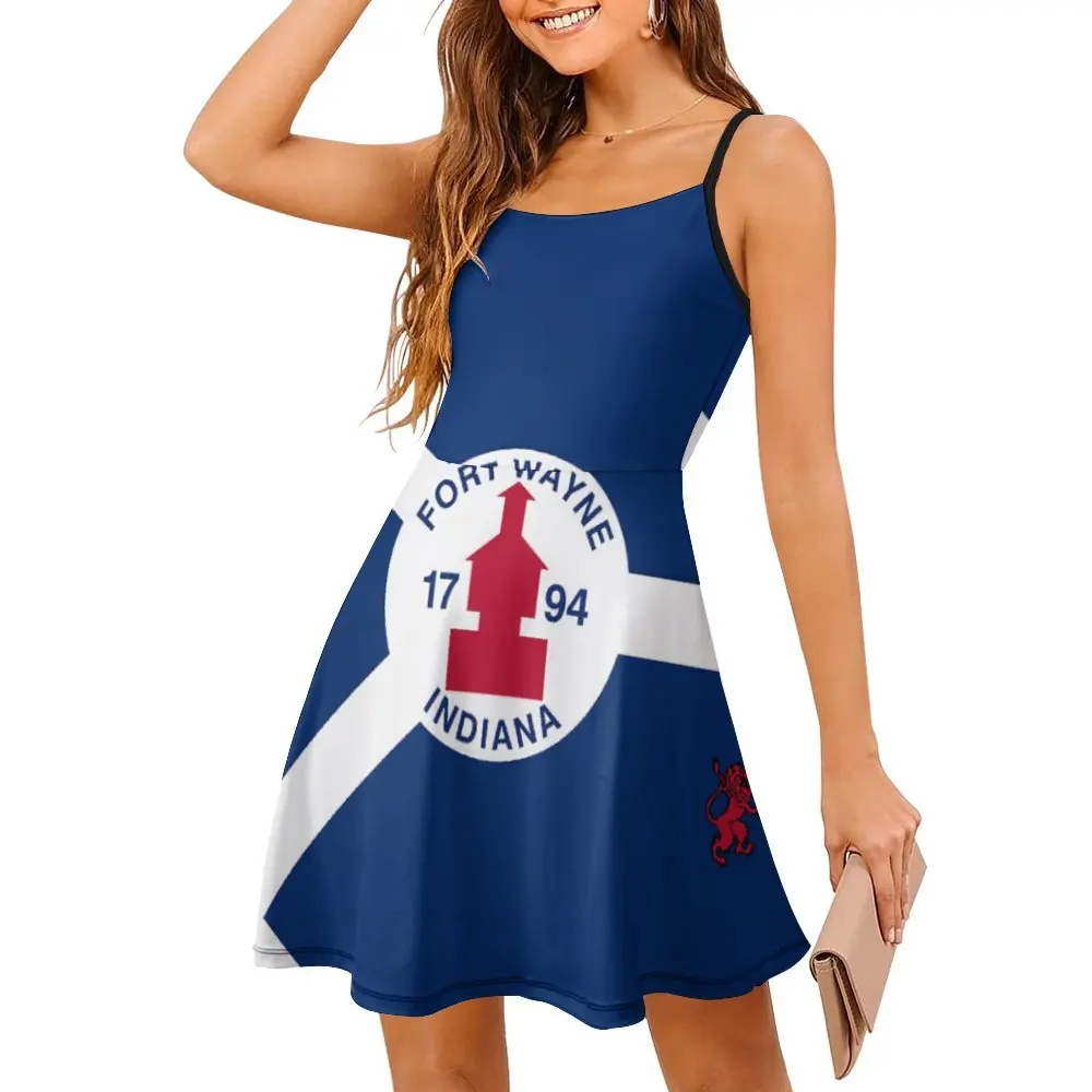 Flag of Fort Wayne Cute Sexy Woman's Clothing Women's Sling Dress Funny Novelty  Parties Suspender Dress