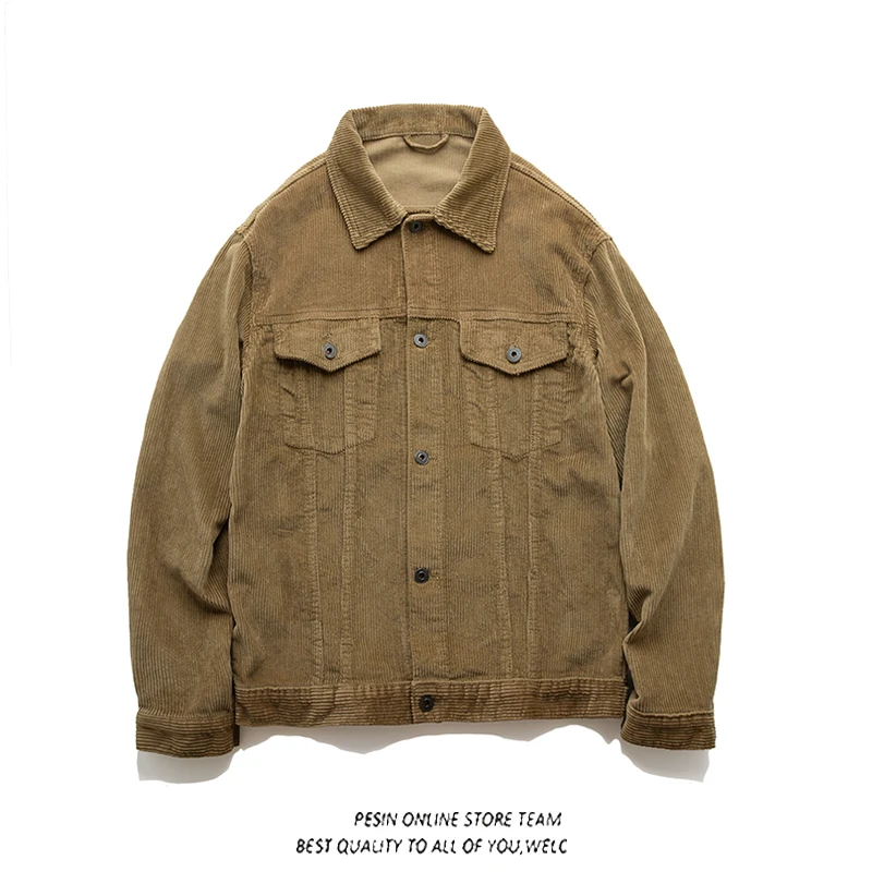 

Japanese Sle Heavyweight Corduroy Casual Jaet for Men Vintage Waed Loose Fit Workwear Collared Coat Autumn Winter Outer...
