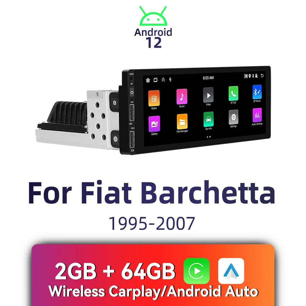 

1 Din радио Android автомобильный мультимедиа для Fiat Barchetta 1995-2007 6,86-дюймовый экран стерео головное устройство Carplay Android авторадио