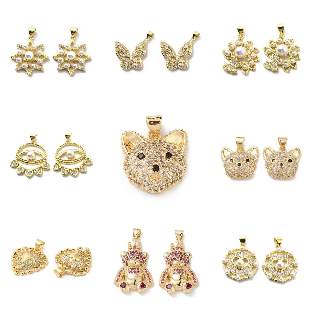 

2pc Brass Cubic Zirconia Pendants, Earring Necklace Fine jewelry Making, Real Gold Plated