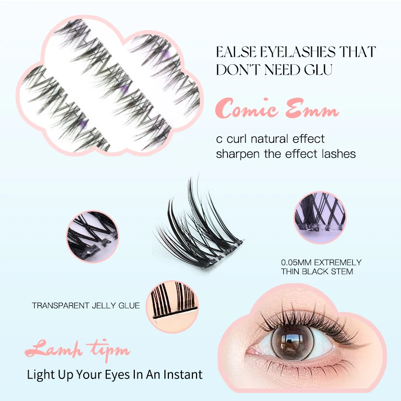 60 grappole Ciglia autoadesive Ciglia senza colla Ciglia individuali Cluster per ciglia morbide Ciglia autoadesive riutilizzabili da 10-12 mm