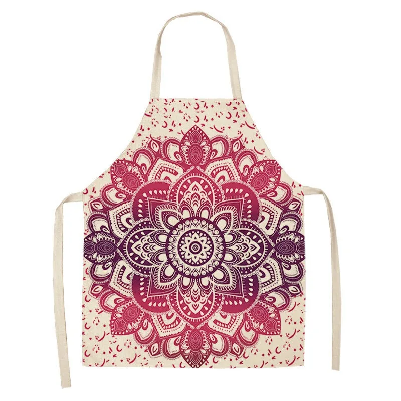 Mandala style pattern oil-proof sleeveless apron home cleaning bib kitchen cooking baking printed linen apron