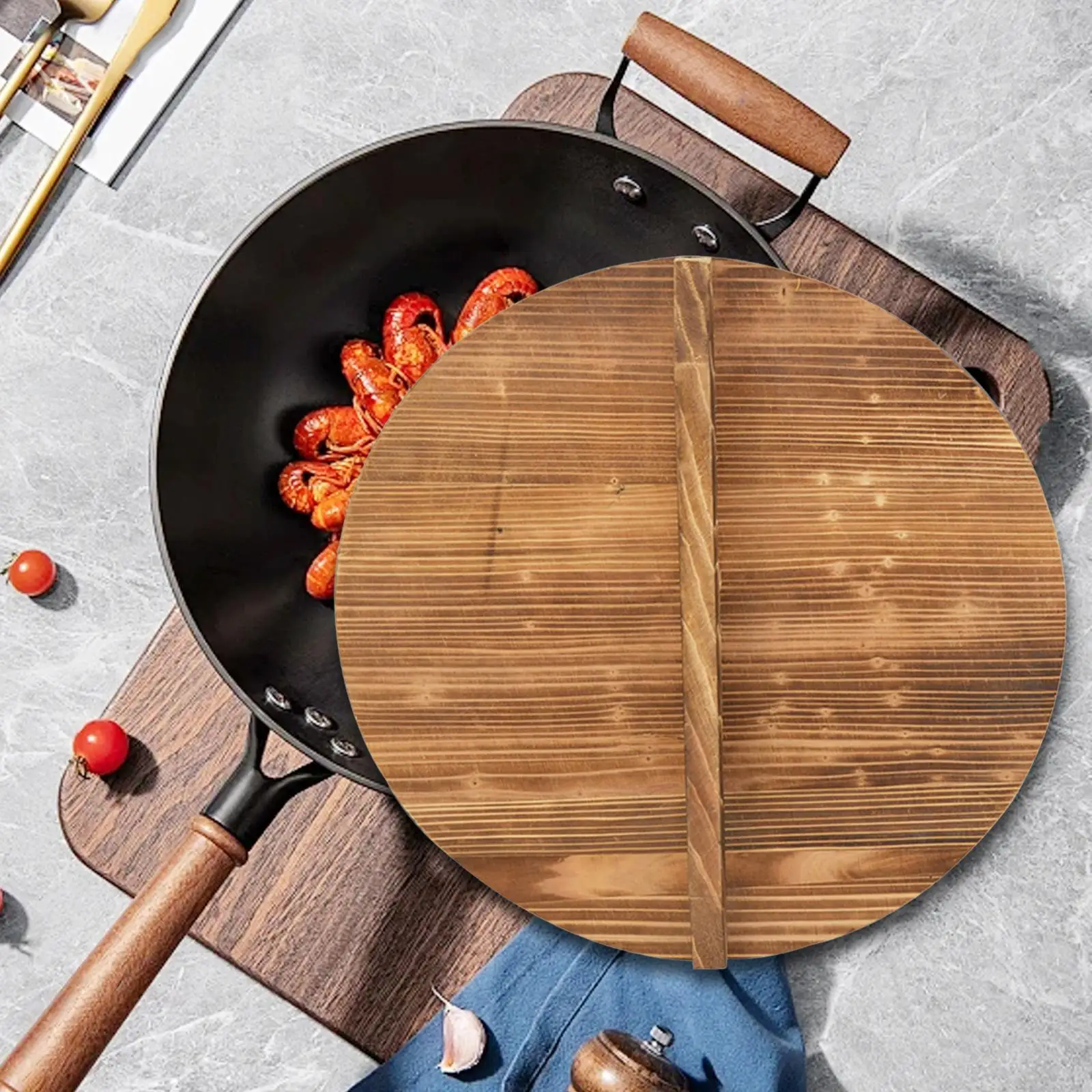Wooden Drop Lid Cookware Lid Round Heat Resistant Thickened Practical Kitchen