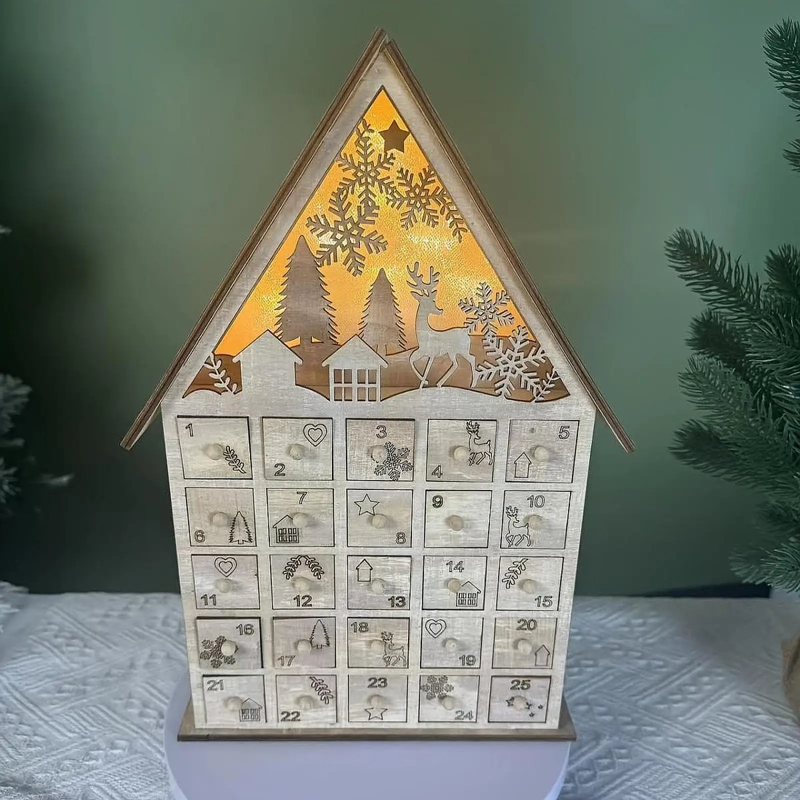 Lighted Advent Calendar 2024 Nativity Christmas Advent Calendar Wooden for Party