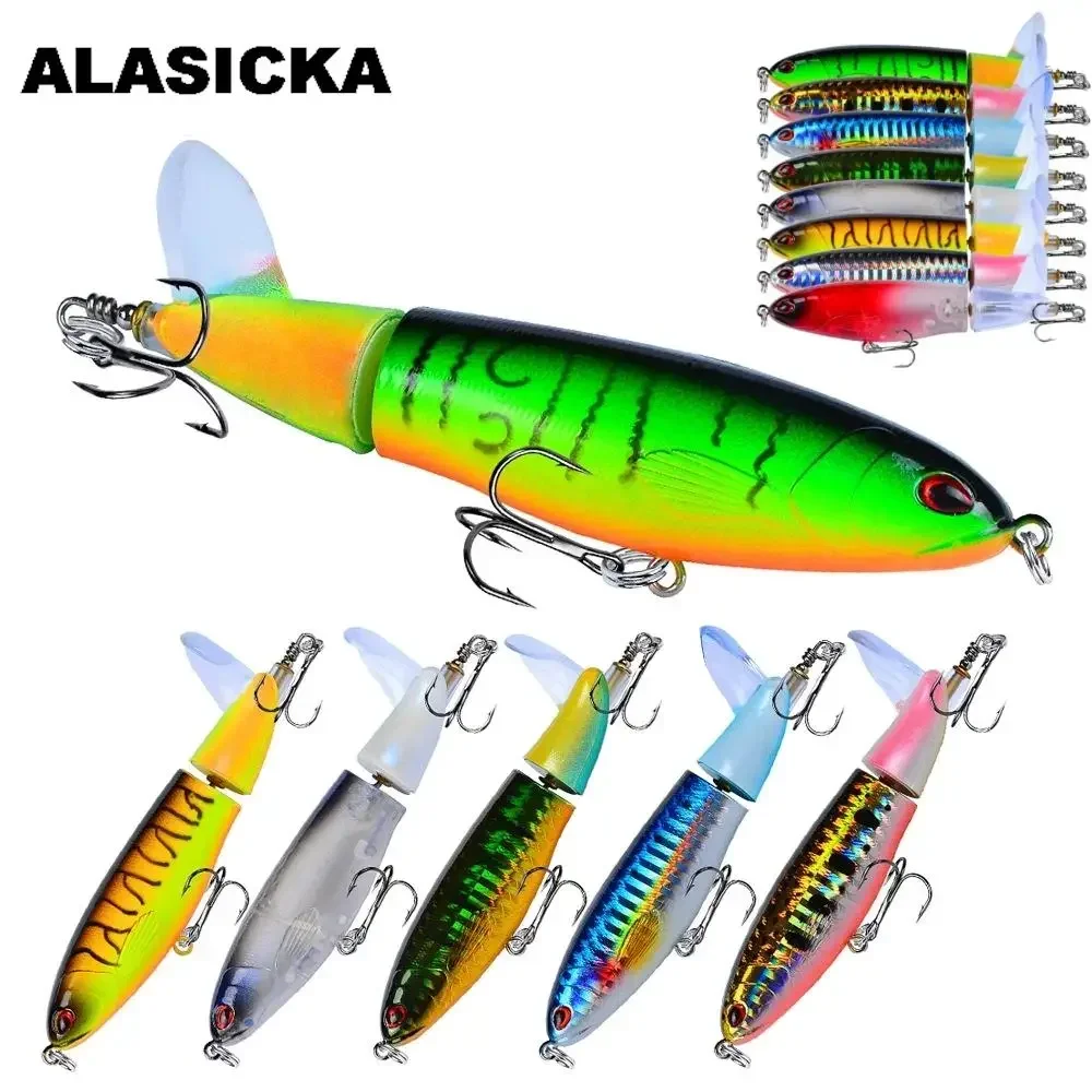 ALASICKA 15g 11cm Propeller Tractor Fishing Lure Whopper Popper Topwater Artificial Bait Hard Plopper Soft Rotating Tail Tackle