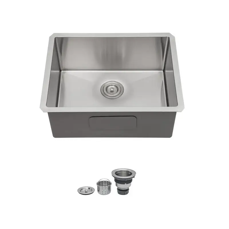 

21" Undermount Stainless Steel Kitchen Sink, 16 Gauge, 9" Deep Single Bowl Basin, Includes Drain Assembly, No Extra Accessories