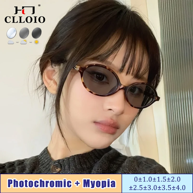 

CLLOIO Women Myopia Photochromic Prescription Glasses Retro Oval Leopard Glasses Frames Autumn Winter Ambience Reading Eyeware