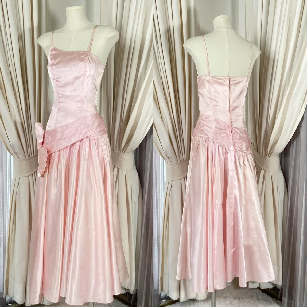 

Customized High Quality pink Satin Evening Dress Elegant Graceful Strapless Spaghetti Straps Zipper Back Bow Homecoming Dress