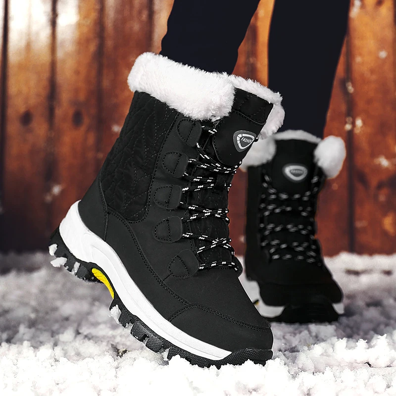 Womens Winter Snow Boots Waterproof Shoes Walking Comfortable Hiking Tennis Booties Furry Mid Calf Warm Lightweight