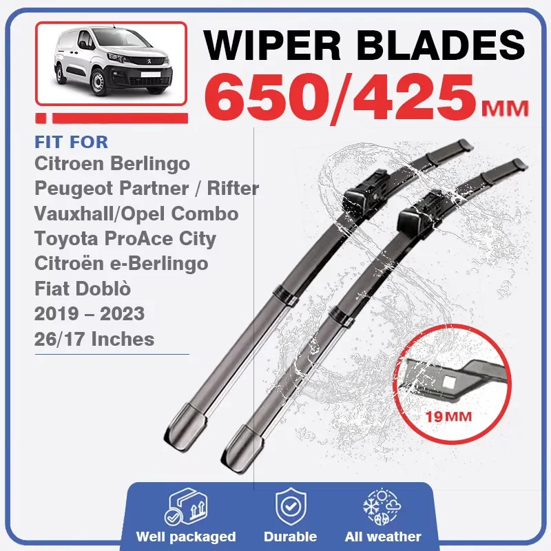

Front Wiper Blade For Citroen Berlingo E-Berlingo K9 Peugeot Partner Rifter Vauxhall Opel Combo E Toyota ProAce City 2019 - 2023