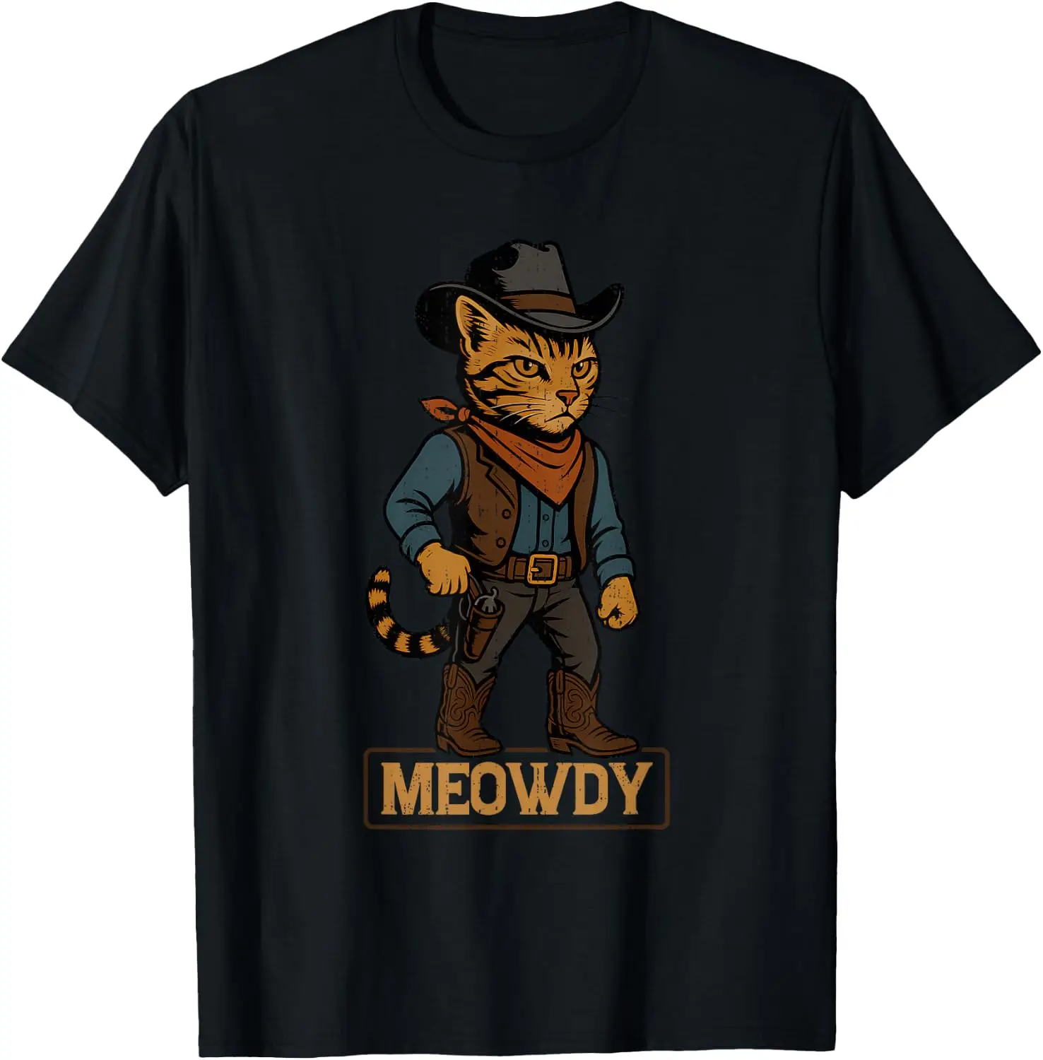 Western Cat Meow Howdy Cowgirl Cowboy Kitty Country Side T-Shirt Fashion Unisex Graphic Pattern T‑Shirt Casual Daily Wear Crew Neck Short Sleeve Soft Cotton Unique Design Tee Tops For Men Women.
