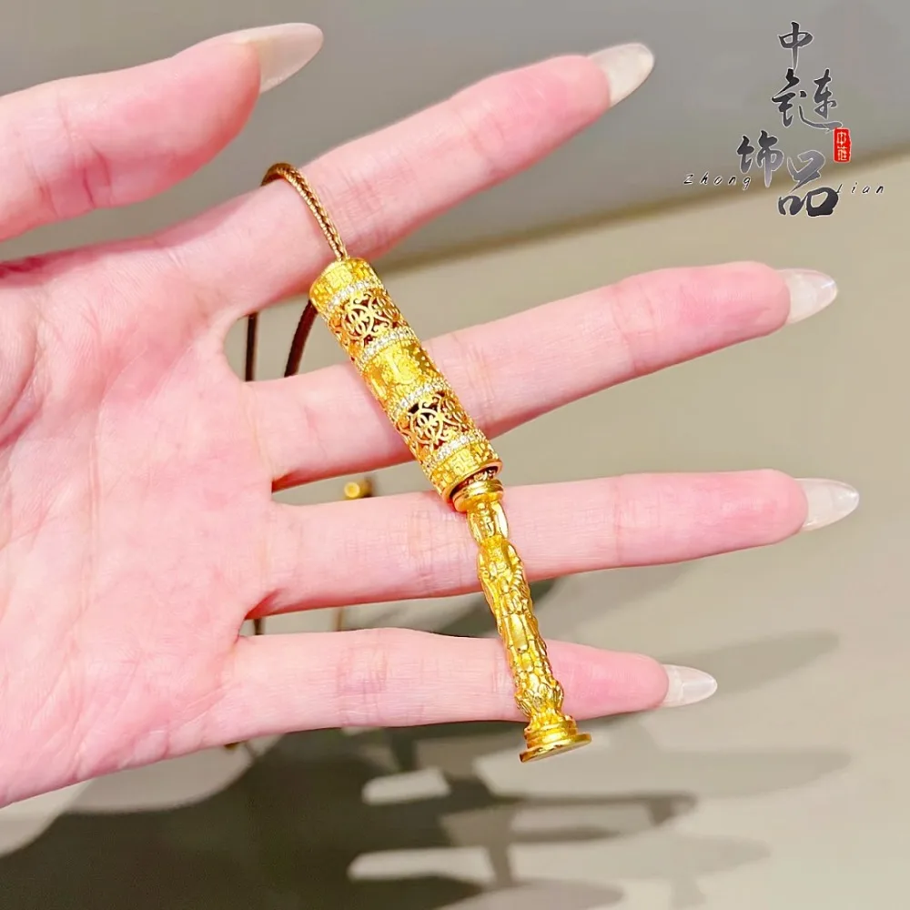 Diamond-encrusted hollow eight treasures portable Buddha pendant new Chinese portable Buddha 9999gold