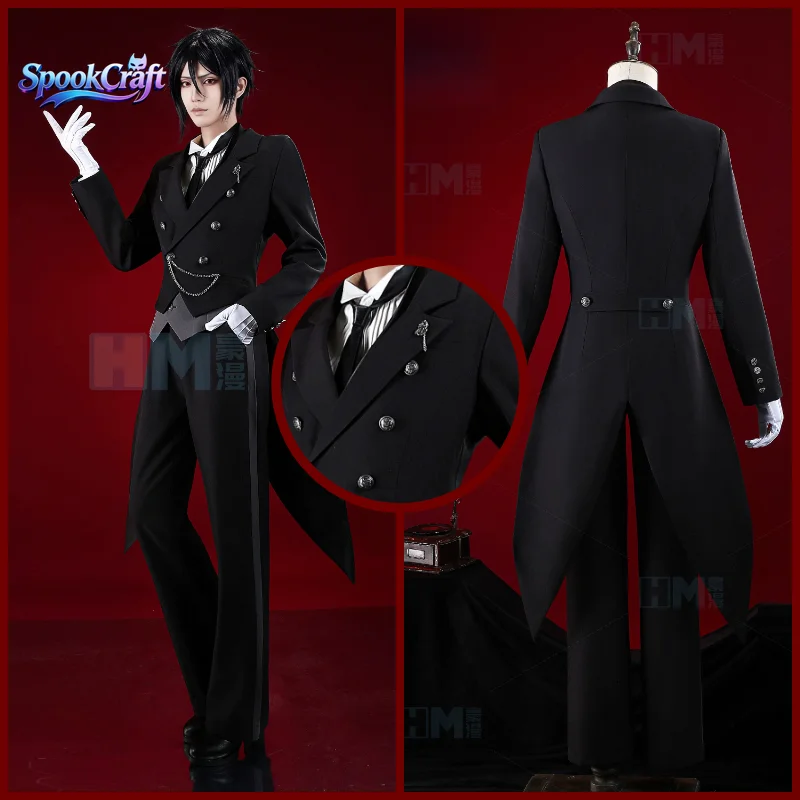Sebastian Michaelis Cosplay Suit Uniform With Pockets Daily Fabric Men Anime Full Outfit Set