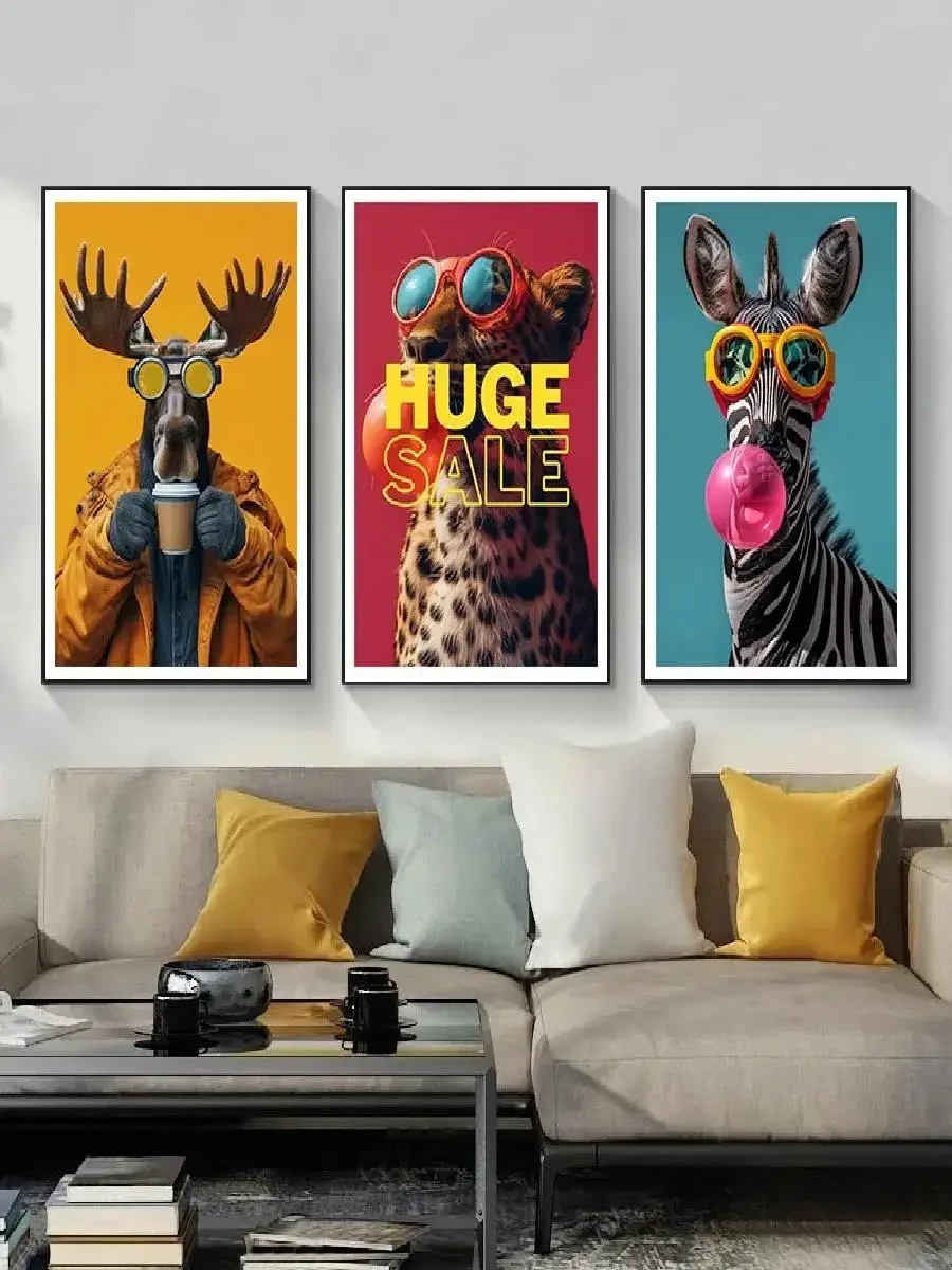 1pc frameless Canvas Painting 1PCS frameless Canvas paintingVibrant Animal Bubble Fashion Tiger Drinking Coffee Canvas Wall Art
