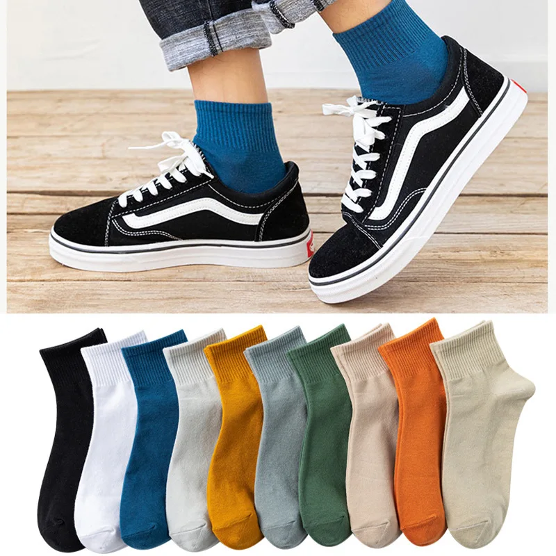 

10 Pairs of Mixed New Solid Color Mid Tube Sports Cotton Socks for Men and Women