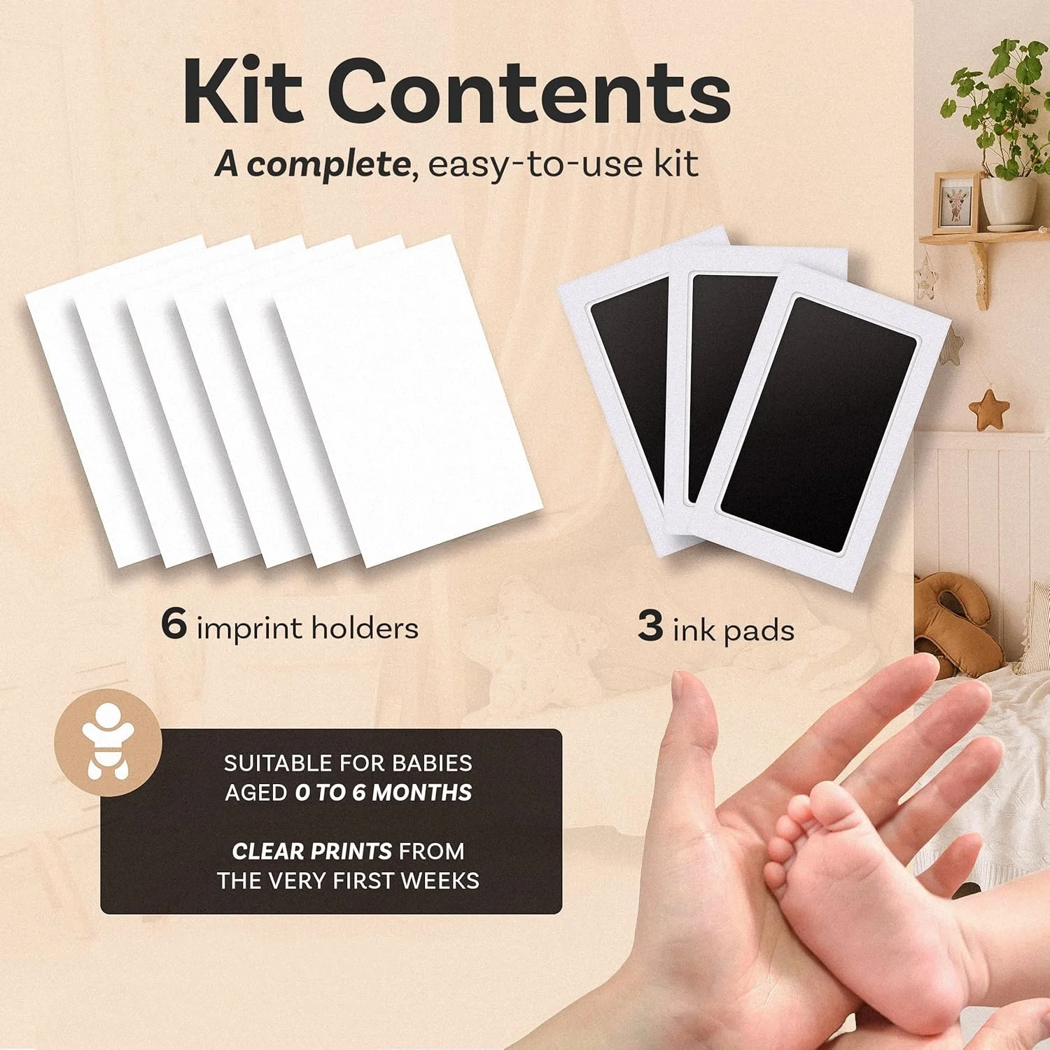 Baby Hand and Footprint Set - Ink free Cleaning Touch, Ink free Footprint Set for Babies, Dogs, and Cats, 4-piece set, 8 cards