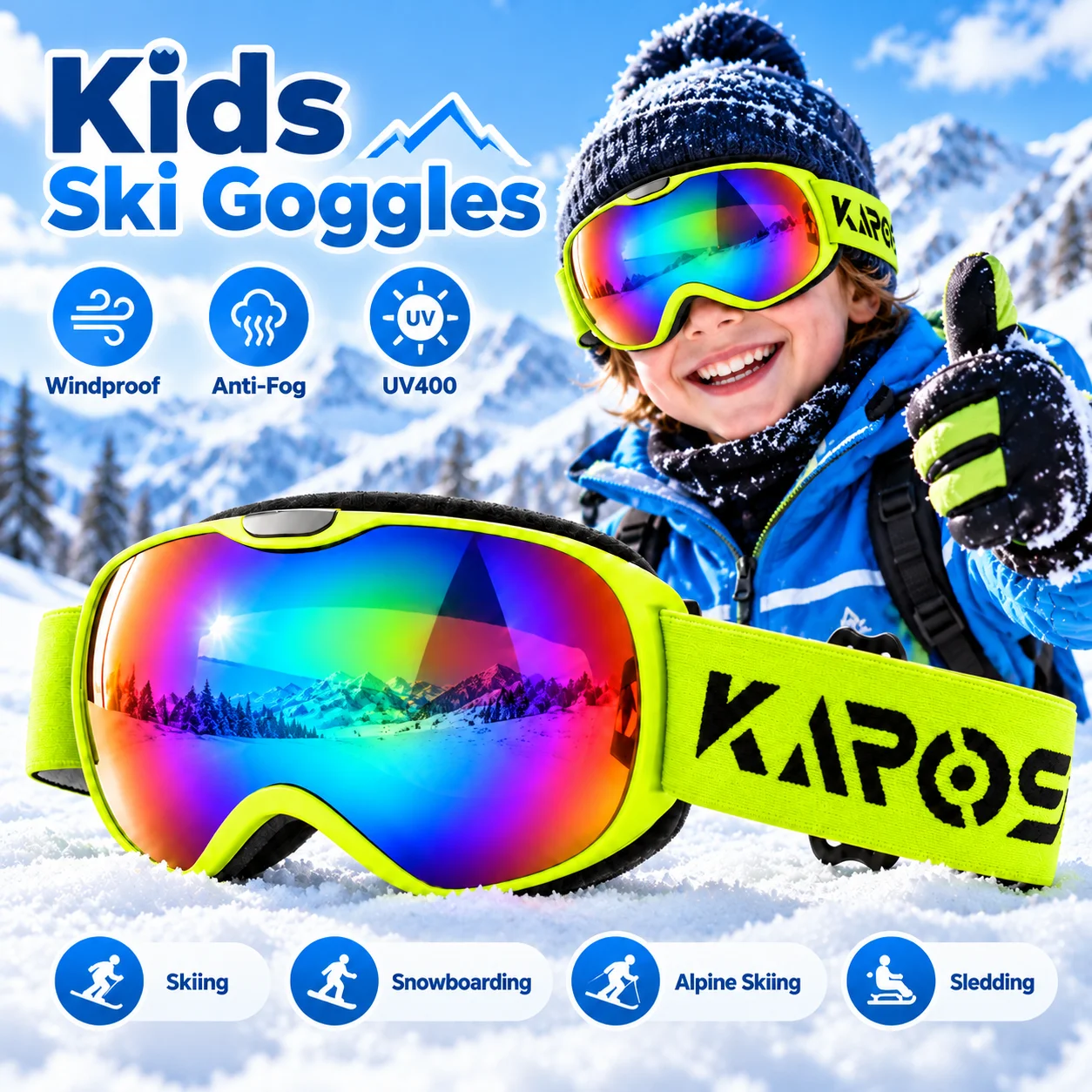 Children Ski Goggles Double Layer Anti Fog Lens UV400 Protection Winter Sports Glasses Snowboard Snowmobile Skiing Eyewear