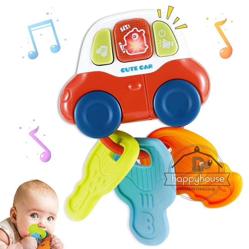 Baby-Beißspielzeug, sensorisches Lernen für Kleinkinder, Autoschlüssel, Beißring-Spielzeug mit Musiklicht, Musik-Babyspielzeug, 0, 3, 6, 9, 12, 18 Monate, Jungen, Mädchen