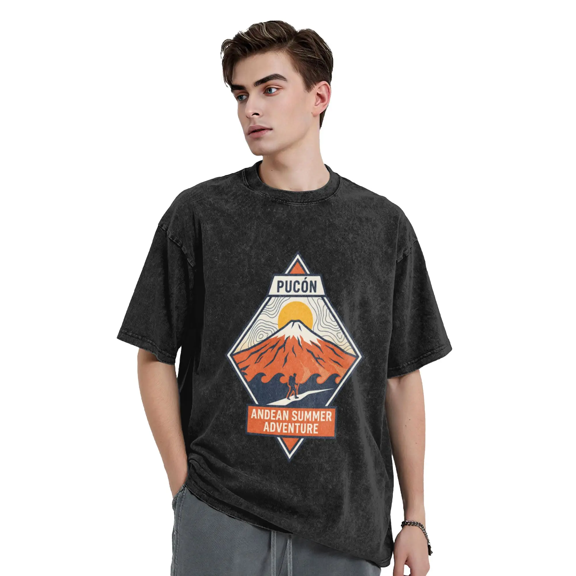 Pucon Andean Summer Adventure Volcano Hiking Graphic  Chic A T-Shirt Oversized Short Sleeve Men's Women's Cotton Tees Tops