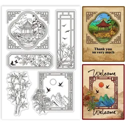 Courtyard Landscape Clear Stamps Chinese Bamboo Japanese Chrysanthemum Silicone Clear Stamp Seals Transparent Stamps for DIY