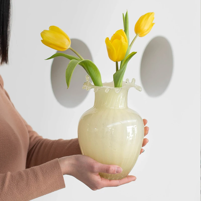HYS vase glass jade living room flower arrangement ornament medieval flower ware
