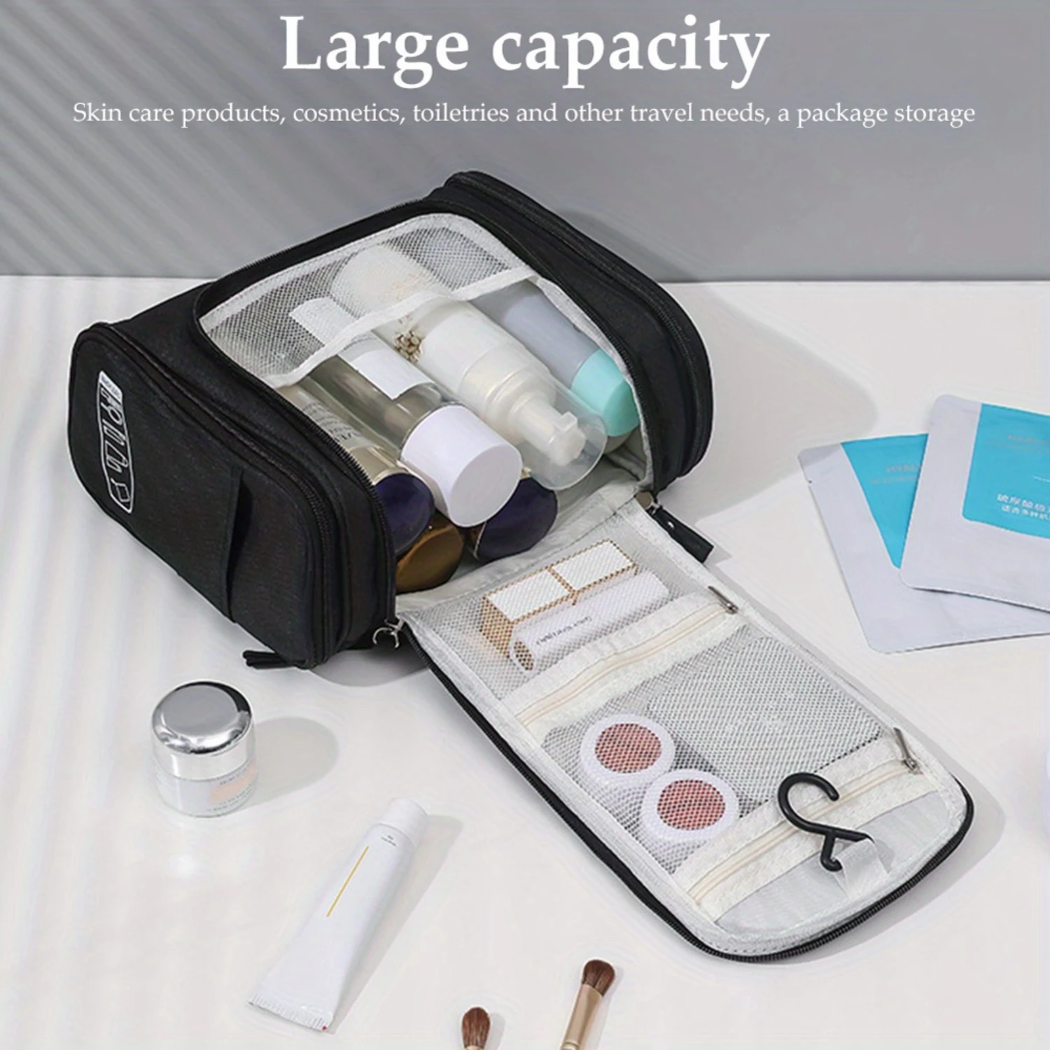 Hanging Travel Toiletry Bag for Men and Women – Large Cosmetics, Makeup and Toiletries Organizer Kit with Compartments