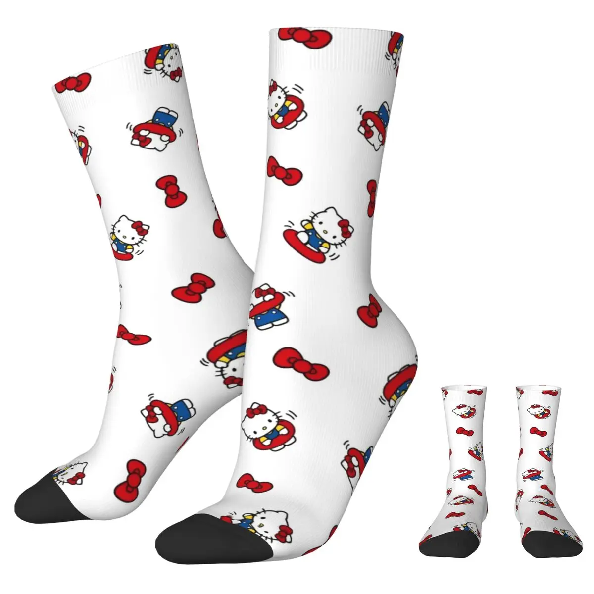 Crazy Design Official Hello Kitty Swim Ring Bow Skateboard Socks Polyester Crew Socks for Women Men