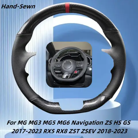 Car Steering Wheel Cover Hand-Sewn Genuine Leather For MG MG3 MG5 MG6 Navigation ZS HS GS 2017-2023 RX5 RX8 ZST ZSEV 2018-2023 8 best sales mg6 body kit - №6